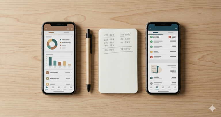 Dois celulares com aplicativos de contas bancárias diferentes lado a lado — separação entre conta pessoal e conta do negócio para MEI